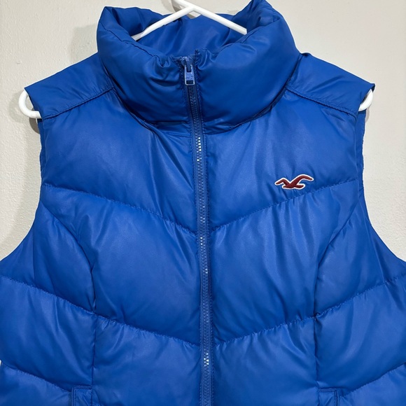 Hollister Vintage Y2K Blue Puffer Vest Size Large Seagull Logo Multi Zip - Picture 8 of 15